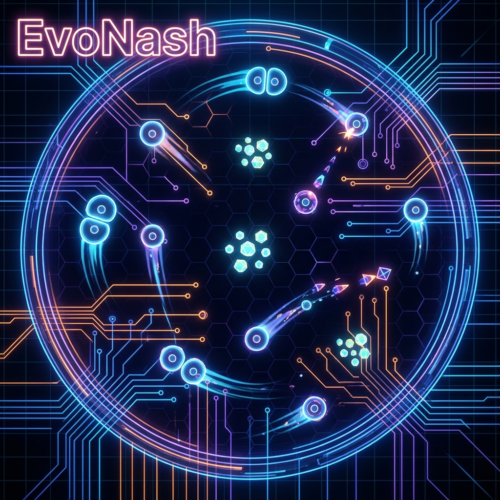 EvoNash digital petri dish with glowing circular organisms
